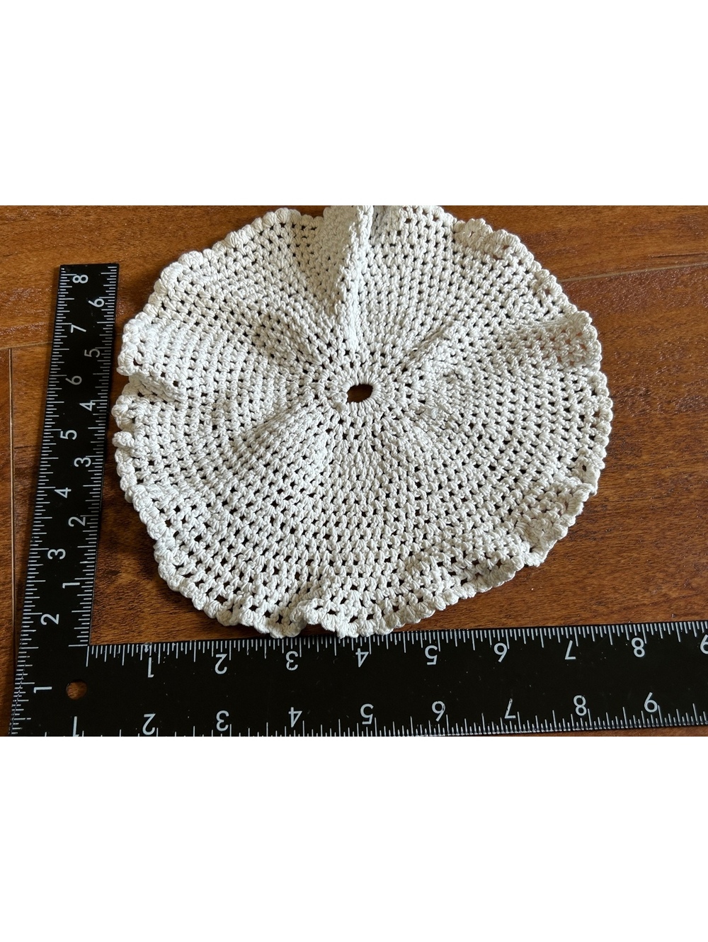 Hand Crocheted Small Round Cream Doily with Ruffled Edges - Picture 3 of 3